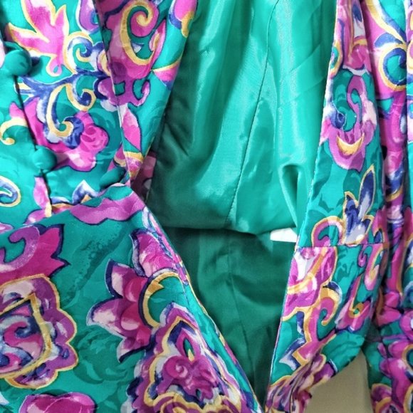 Vintage Adrianna Papell Silk Bright Floral Print Blazer Jacket Size 16 - Picture 5 of 10